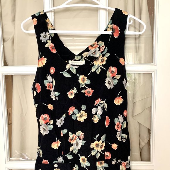 Vintage 1990s Floral Summer Black Mini Dress - Picture 2 of 3